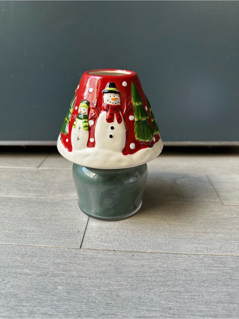 Yankee Candle Snowman Family Red Ceramic Candle Topper Green Candle Christmas